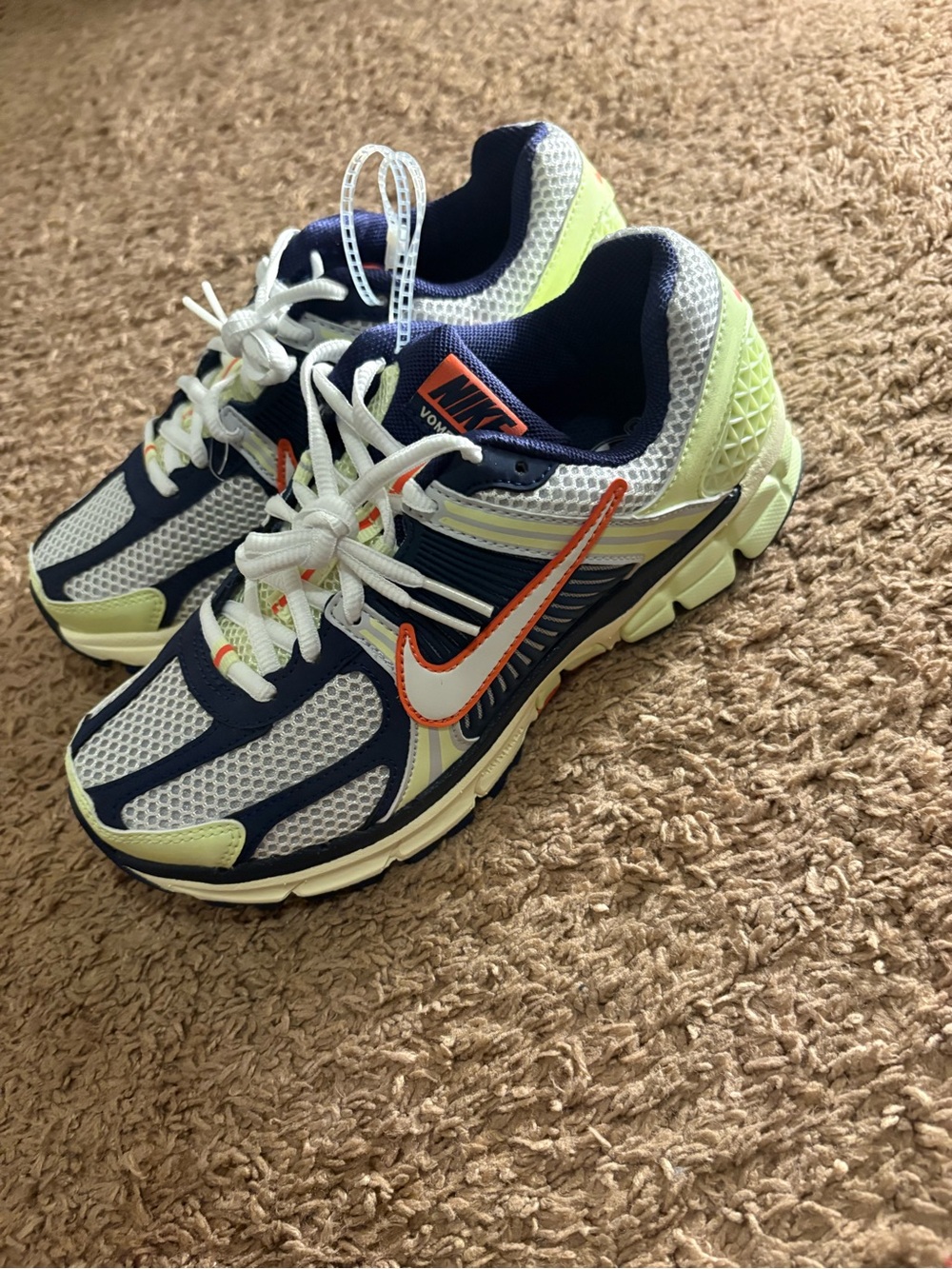 Nike Kids Navy, White & Neon Yellow Sneakers with Orange Swoosh